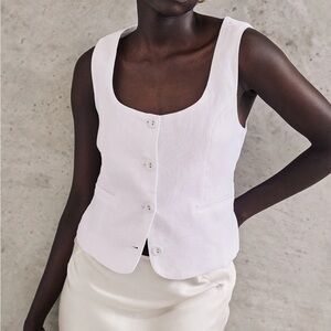 DISSH OSCAR WHITE SCOOP NECK LINEN VEST-small